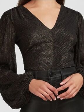 Express Metallic V-Neck Long Sleeve Bodysuit